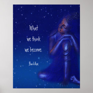 Mystical Sapphire Blue Buddha Mindfulness Quote Poster