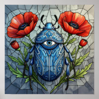 Mystical Scarab Beetle All Seeing Eye Poppy Flower