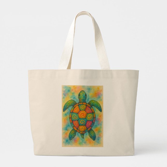 Mystical Sea Turtle Large Tote Bag (Back)