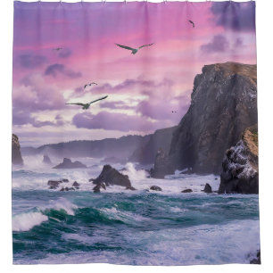 Mystical Shores: Echoes of Purple Twilight Shower Curtain