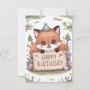 Mystical Simple Fox Birthday Card