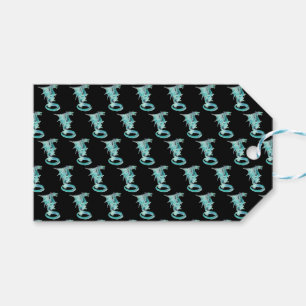 Mystical Sky Blue Dragon Dark Fantasy Black Gift Tags