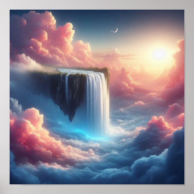 Mystical Sky Waterfall From Suspended Fantasy Poster (Front)