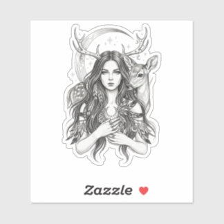 Mystical Slavic Forest Goddess Moon & Deer Vinyl S