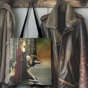 Mystical Sorceress Wolf Guardian Stone Portal Tote Bag