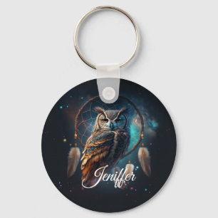Mystical Space Owl with Dreamcatcher Art        Key Ring