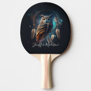 Mystical Space Owl with Dreamcatcher Art Ping Pong Paddle