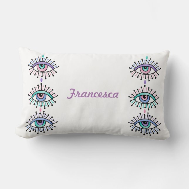 Mystical Spiritual Eyes Design on White Lumbar Cushion (Front)