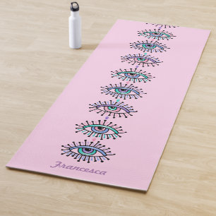Mystical Spiritual Eyes Third Eye Motif on Pink Yoga Mat