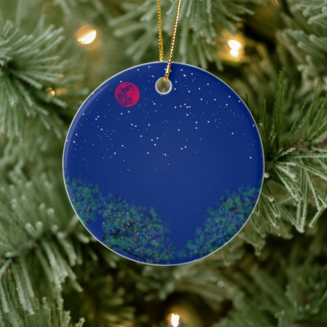 Mystical Starry Night Landscape Ceramic Ornament (Tree)