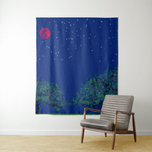 Mystical Starry Night Landscape Tapestry