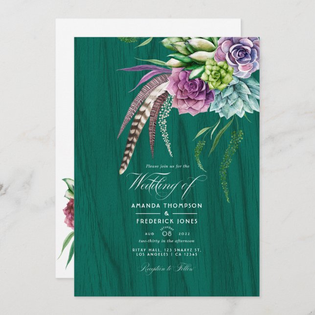 Mystical Succulent Bohemian Wedding Invitation (Front/Back)