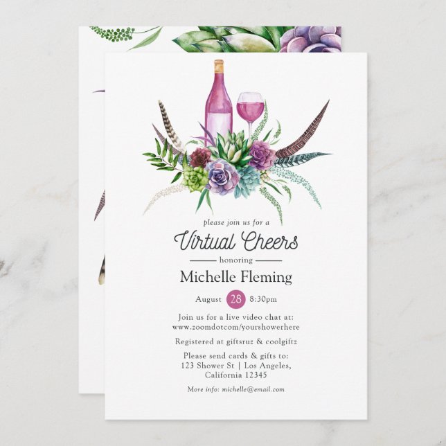 Mystical Succulent Wine Virtual Bridal Shower Invitation (Front/Back)