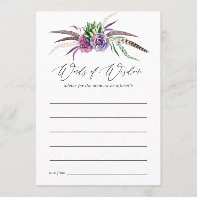 Mystical Succulents Bridal Shower Advice Card (Front)