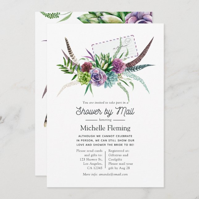Mystical Succulents Bridal Shower by Mail Invitation (Front/Back)
