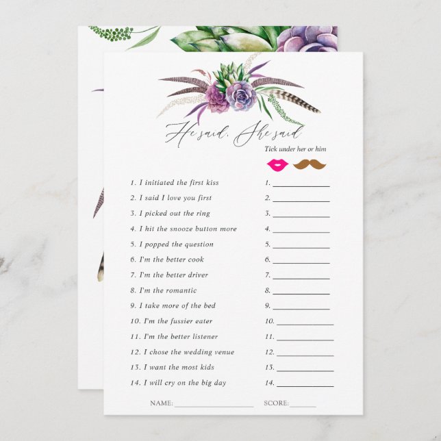 Mystical Succulents Bridal Shower Game Invitation (Front/Back)