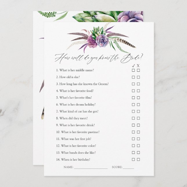 Mystical Succulents Bridal Shower Game Invitation (Front/Back)
