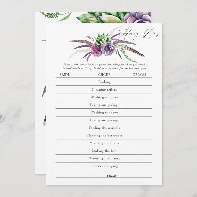 Mystical Succulents Bridal Shower Game Invitation (Front/Back)