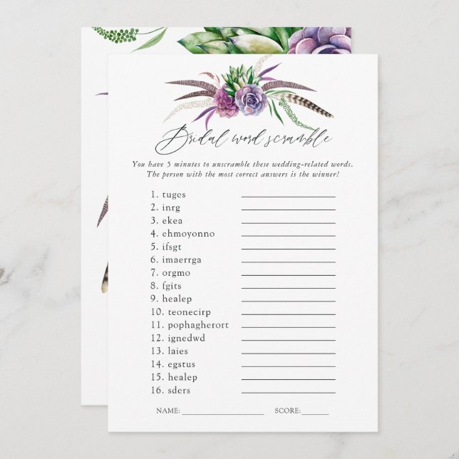Mystical Succulents Bridal Shower Game Invitation (Front/Back)