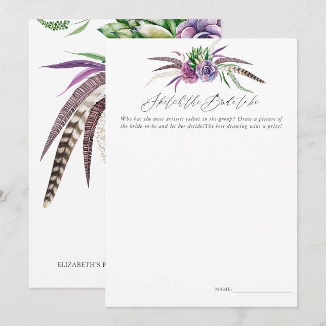 Mystical Succulents Bridal Shower Sketch Game Invitation (Front/Back)