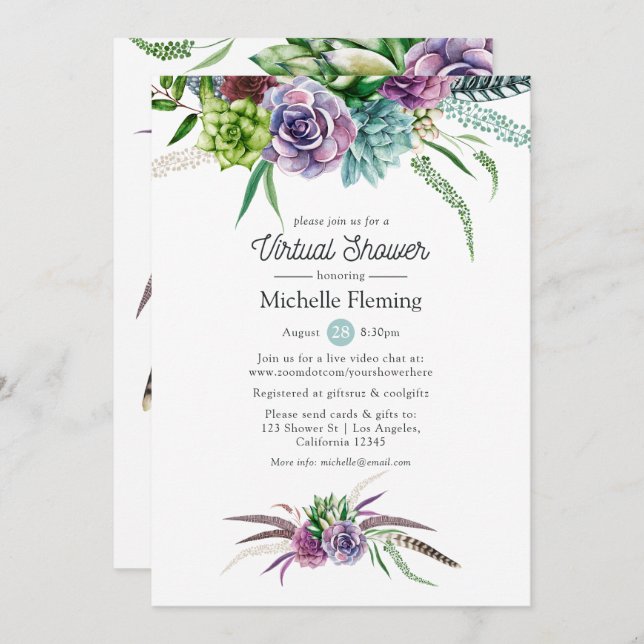 Mystical Succulents Virtual Baby or Bridal Shower Invitation (Front/Back)