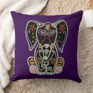 Mystical Sugar Skull Elephant Cushion