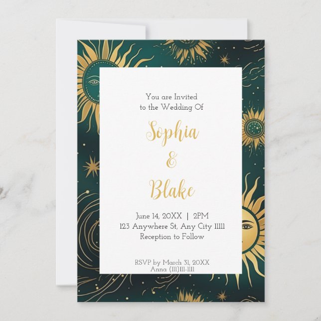 Mystical Sun Cosmic Celestial Wedding Invitation (Front)