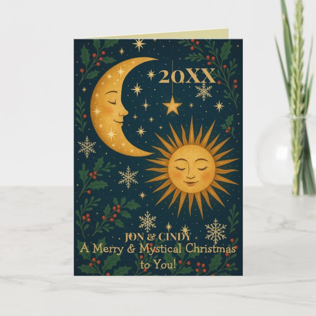 Mystical Sun & Moon Custom Christmas Card (Front)
