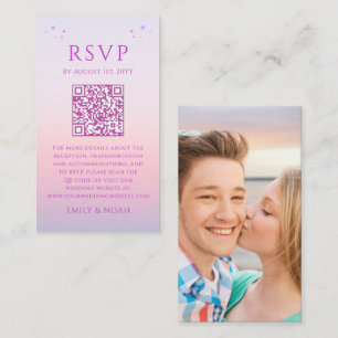 Mystical Sunset Pink Budget QR Code RSVP Photo Enclosure Card