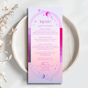 Mystical Sunset Pink Sun Moon Astronomy Wedding Menu