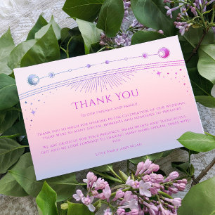 Mystical Sunset Pink Sun Moon Star Photo Wedding Thank You Card