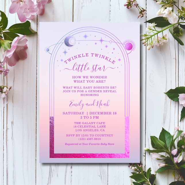 Mystical Sunset Pink Sun Moon Stars Baby Shower Invitation (Creator Uploaded)