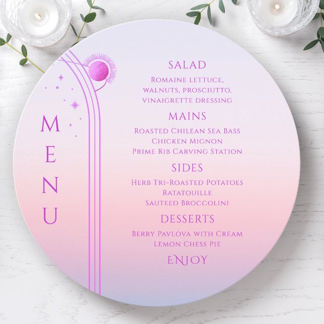 Mystical Sunset Pink Sun Moon Stars Space Wedding Menu (Creator Uploaded)