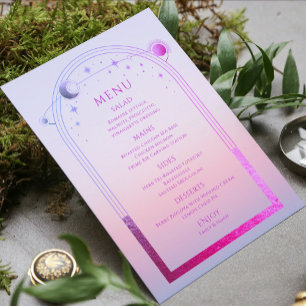 Mystical Sunset Pink Sun Moon Stars Wedding Menu