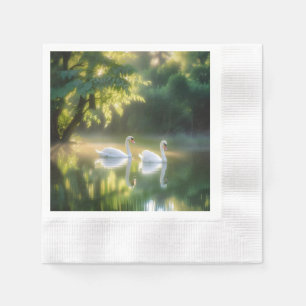 Mystical Swans Gracefully Gliding On Summer Pond Napkin