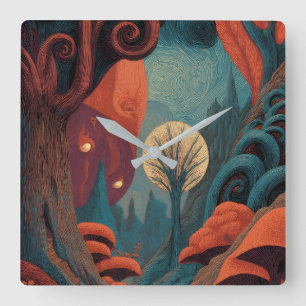 Mystical Swirl Forest Art Wall Square Wall Clock