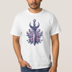 Mystical Sword and Moon Floral T-Shirt