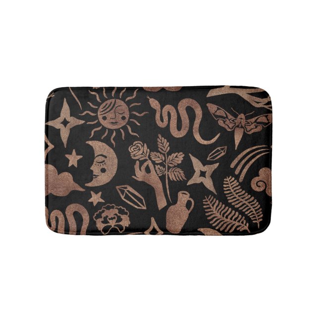 Mystical symbols: snake, sun, moon. bath mat (Front)