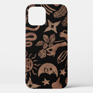 Mystical symbols: snake, sun, moon. iPhone 12 case