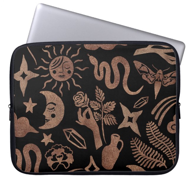 Mystical symbols: snake, sun, moon. laptop sleeve (Front)