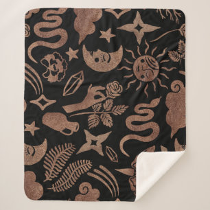 Mystical symbols: snake, sun, moon. sherpa blanket