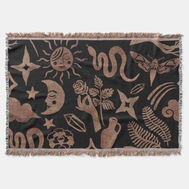 Mystical symbols: snake, sun, moon. throw blanket (Front)
