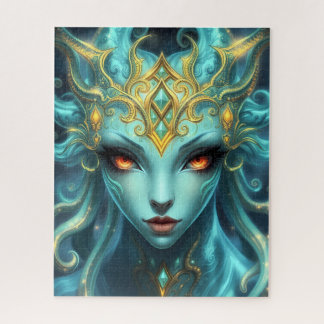 Mystical Teal Goddess with Radiant Ember Eyes Jigsaw Puzzle