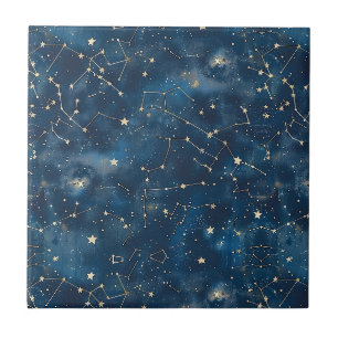 Mystical Teal Gold Cosmic Stars Nebula Ceramic Tile