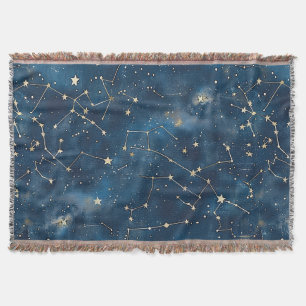 Mystical Teal Gold Cosmic Stars Nebula Throw Blanket