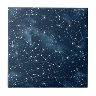 Mystical Teal White Cosmic Stars Nebula Ceramic Tile