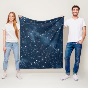 Mystical Teal White Cosmic Stars Nebula Fleece Blanket