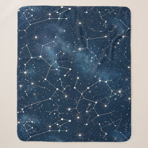 Mystical Teal White Cosmic Stars Nebula Sherpa Blanket