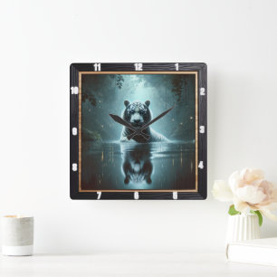 Mystical Tiger Forest Timepiece Square Wall Clock