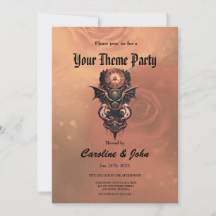 Mystical time travel with wings, steampunk watch. invitation